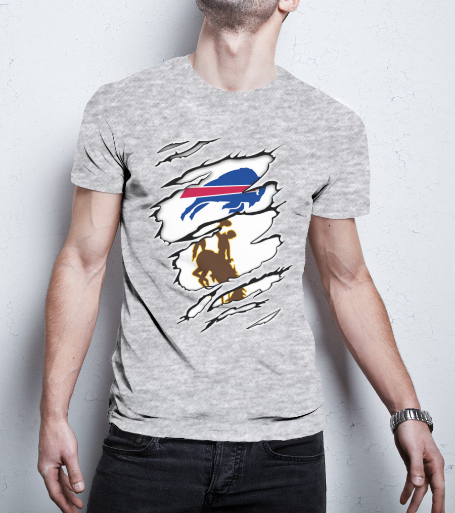 Wyoming Cowboy And Buffalo Emblem Fusion T-Shirt