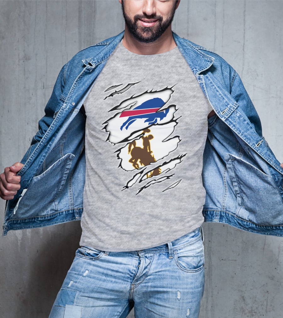 Wyoming Cowboy And Buffalo Emblem Fusion T-Shirt