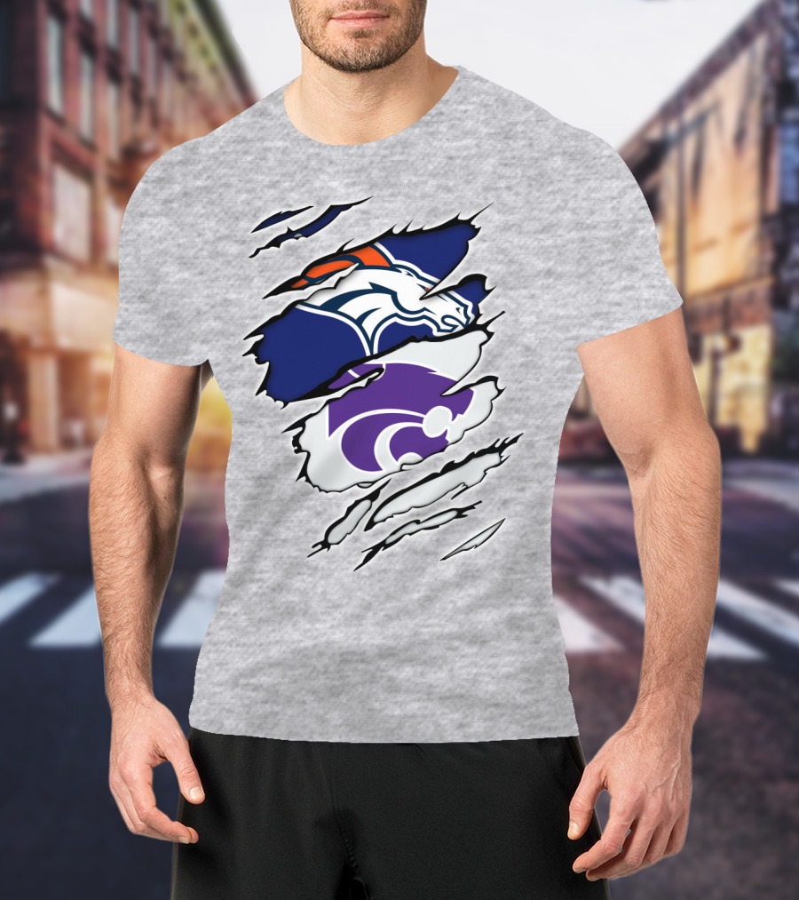 Broncos Wildcat Kansas Football Team Colors Ripped Claw T-Shirt