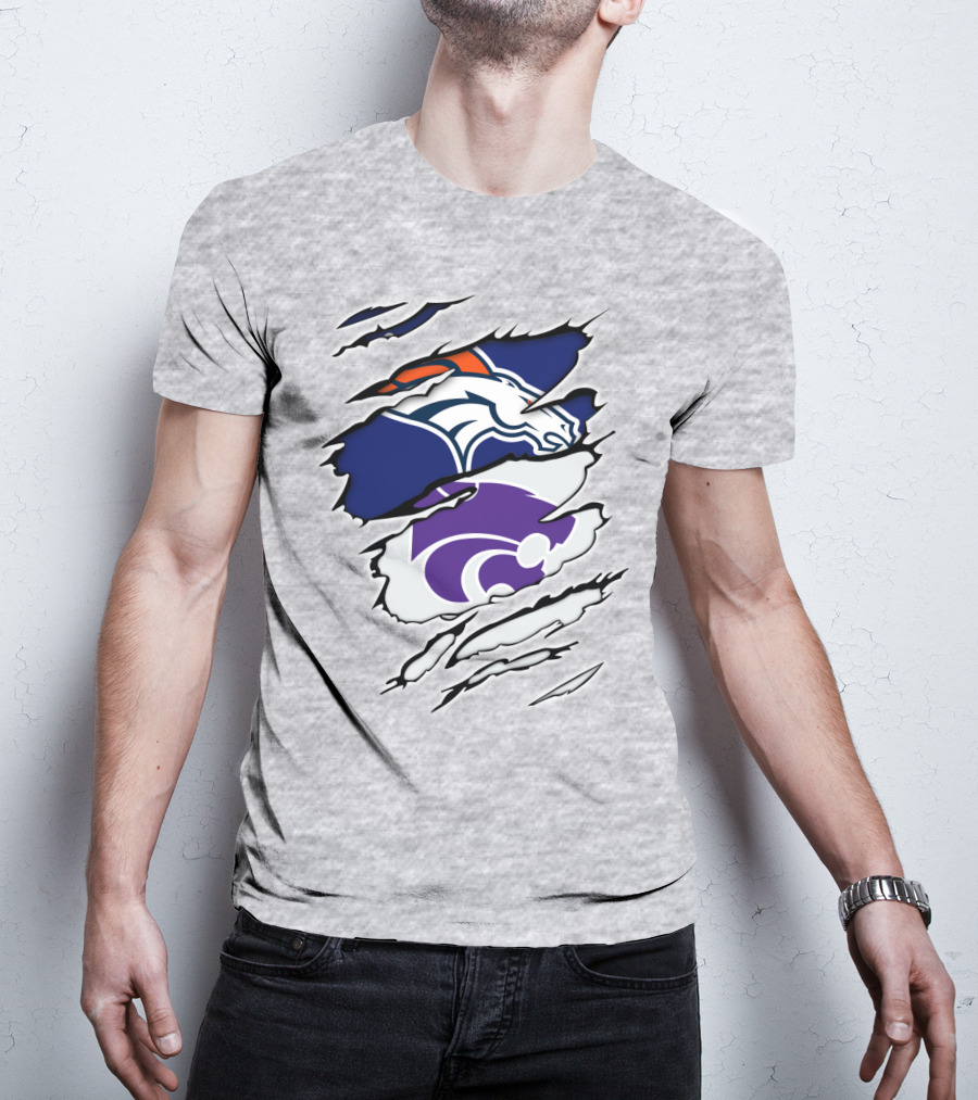 Broncos Wildcat Kansas Football Team Colors Ripped Claw T-Shirt