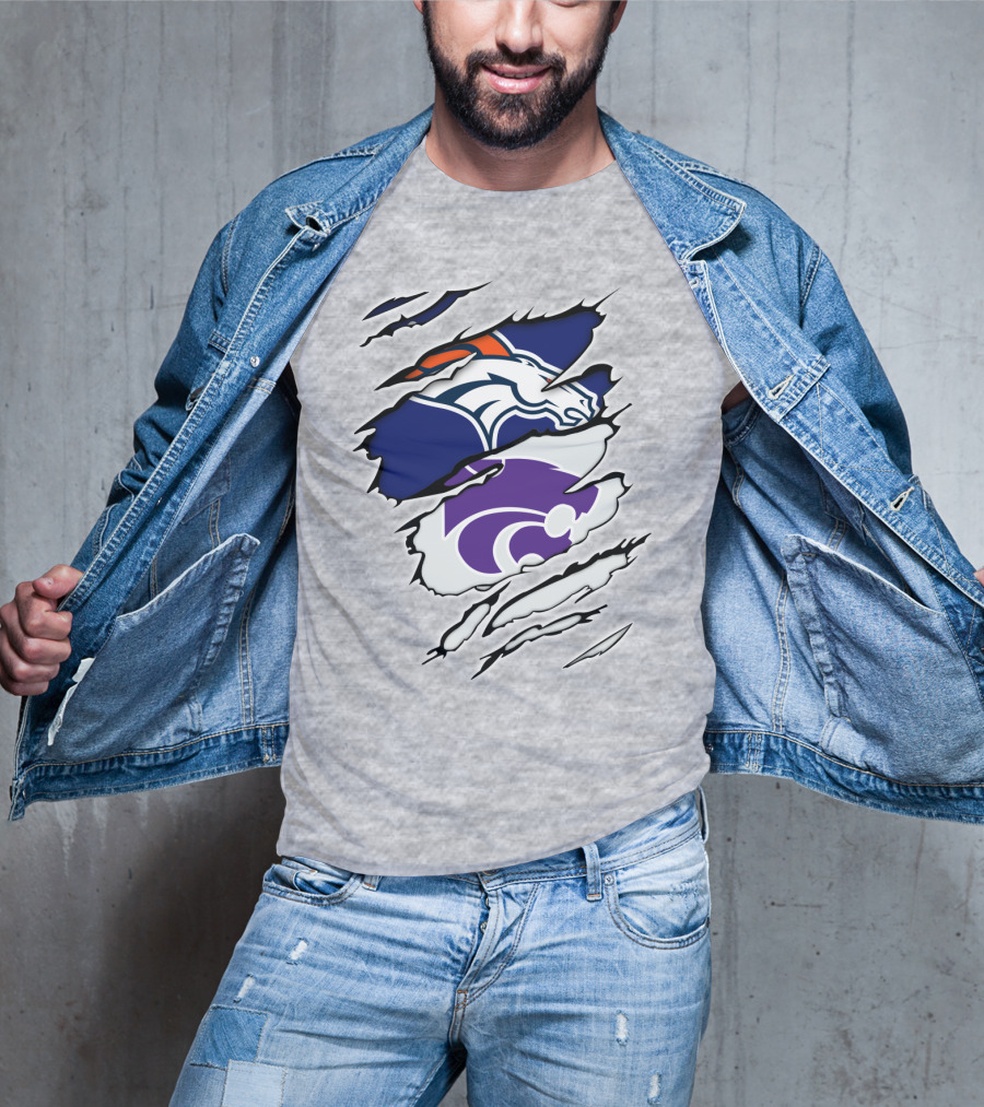 Broncos Wildcat Kansas Football Team Colors Ripped Claw T-Shirt