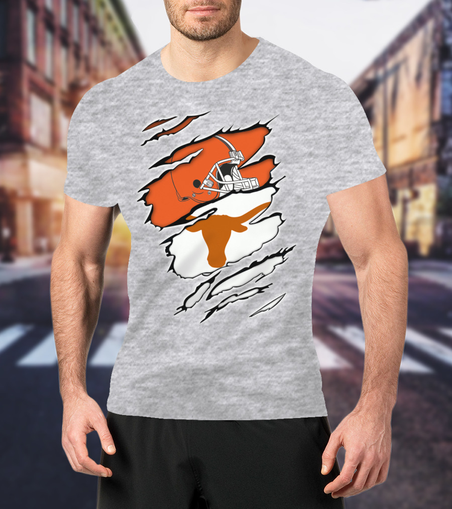 Browns Helmet Longhorns Horns Football Fusion T-Shirt
