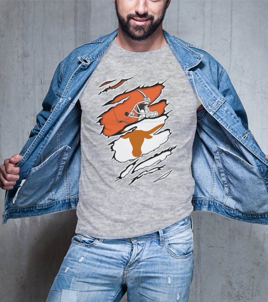 Browns Helmet Longhorns Horns Football Fusion T-Shirt