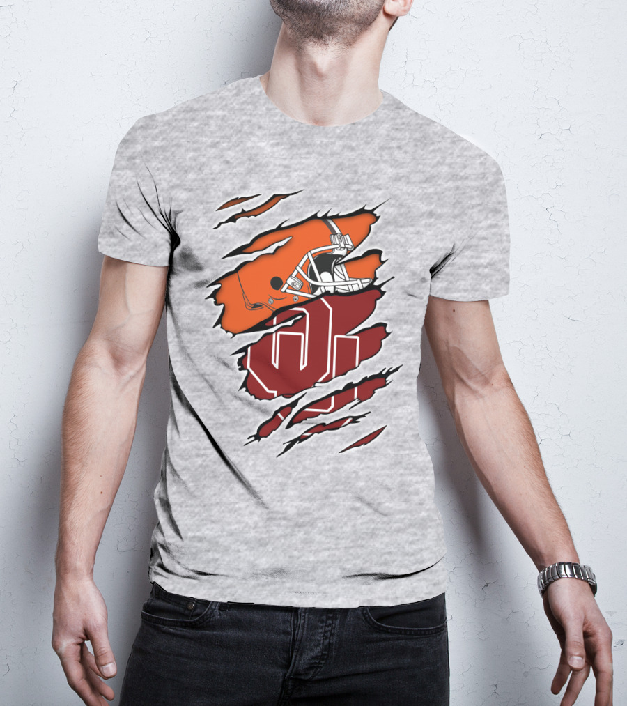 Browns Football Helmet With University Of Oklahoma T-Shirt