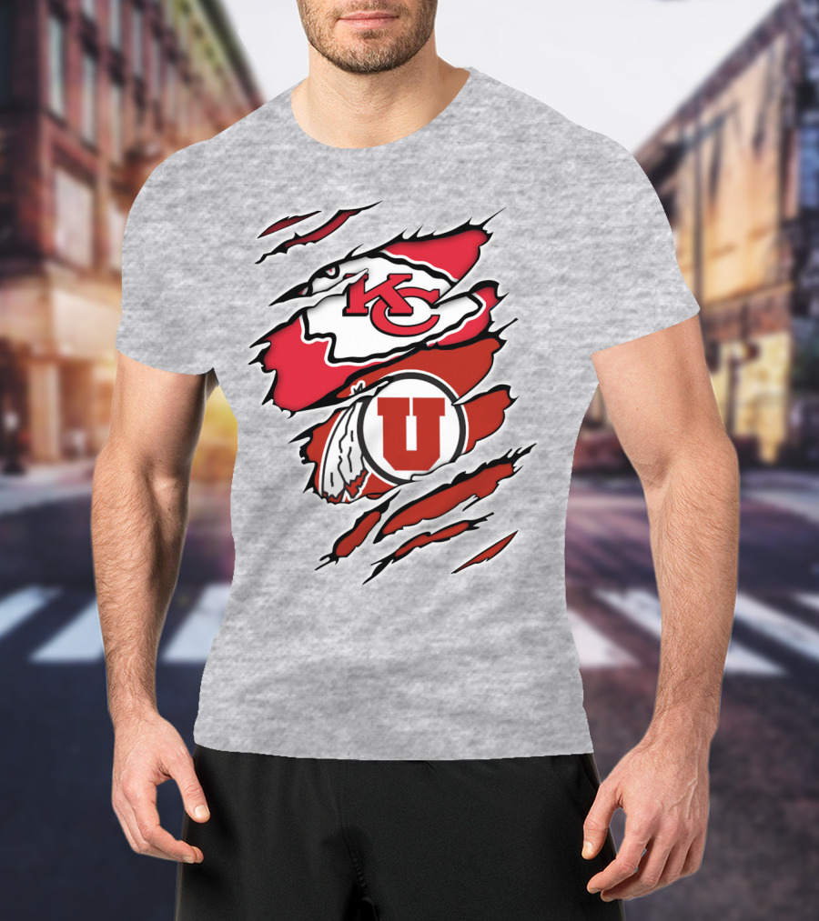 Kansas City Chiefs Utah Utes Claw Marks Logo Combination T-Shirt