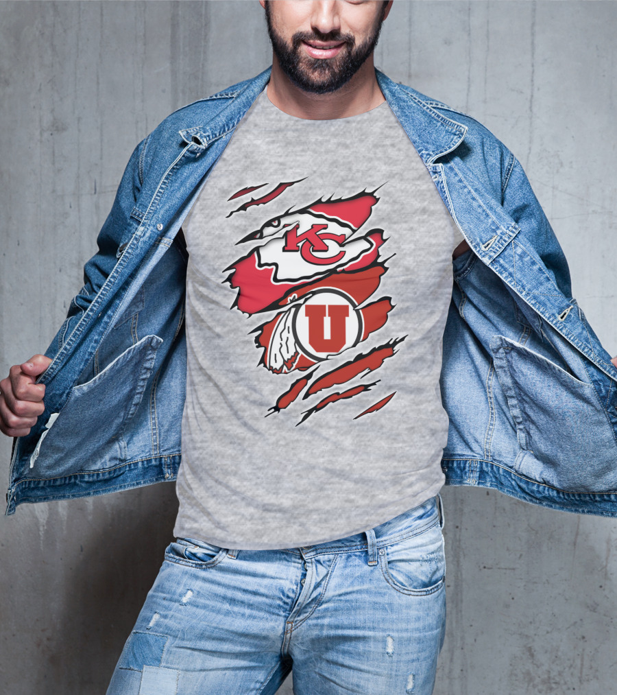 Kansas City Chiefs Utah Utes Claw Marks Logo Combination T-Shirt
