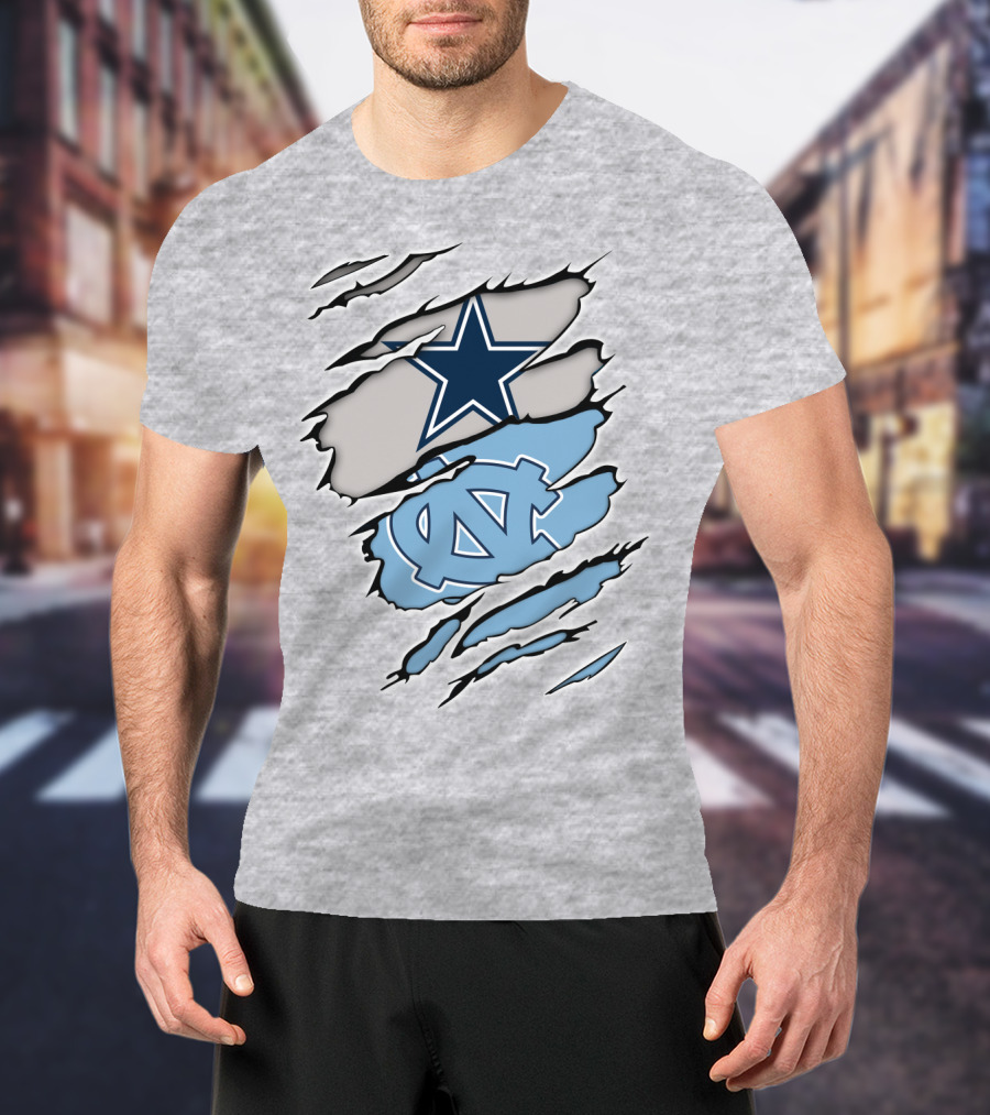 Dallas Cowboys UNC Tar Heels Rip Claw Marks T-Shirt