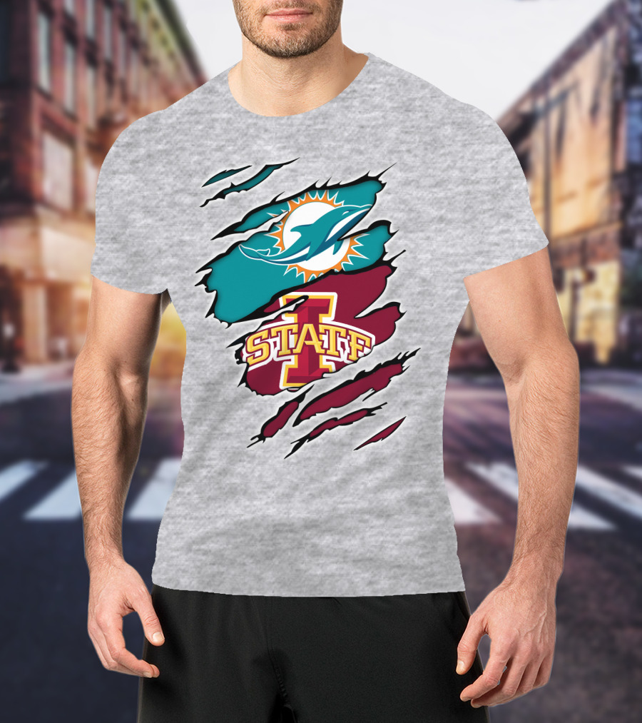 Dolphins Miami Logo Iowa State Cyclones Tear T-Shirt