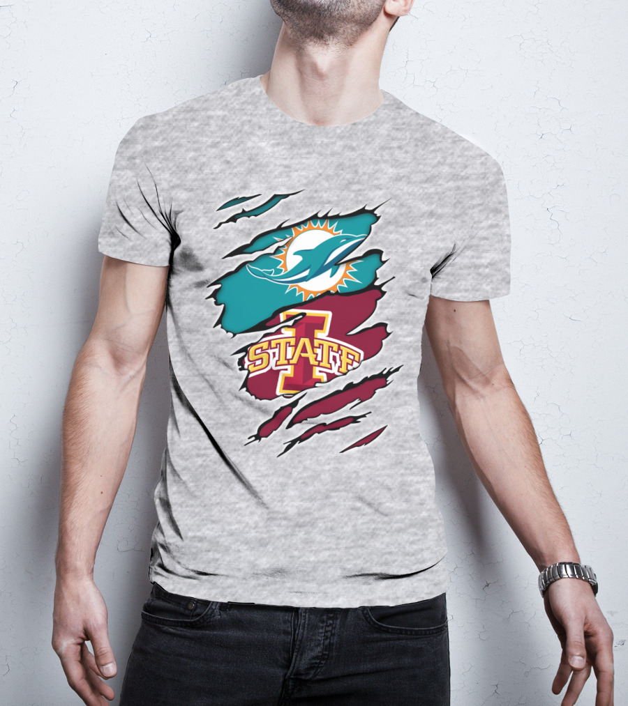 Dolphins Miami Logo Iowa State Cyclones Tear T-Shirt
