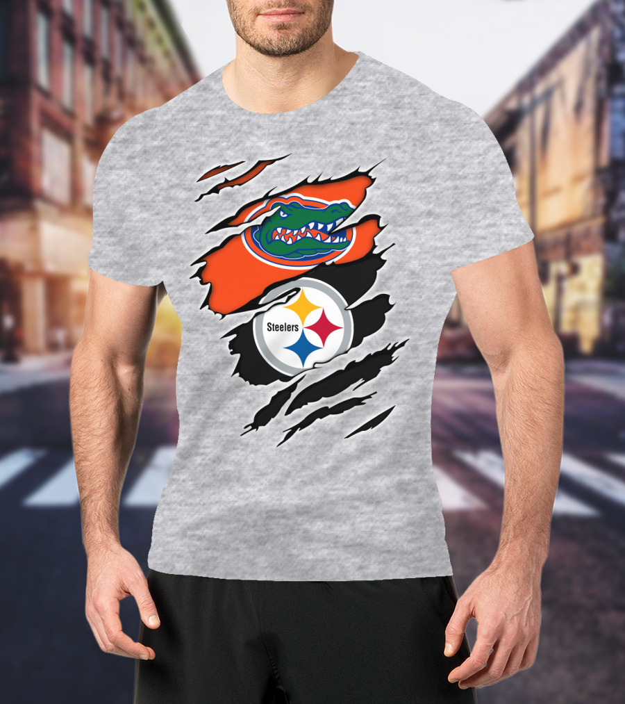 Gators Steelers Florida Football Team Ripped T-Shirt