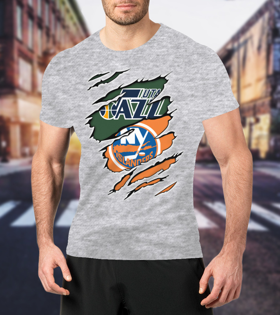 Utah Jazz NY Islanders Team Spirit Collaboration T-Shirt
