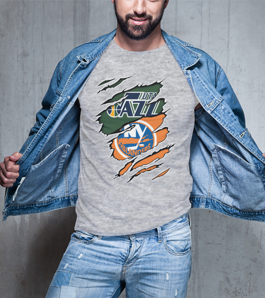 Utah Jazz NY Islanders Team Spirit Collaboration T-Shirt