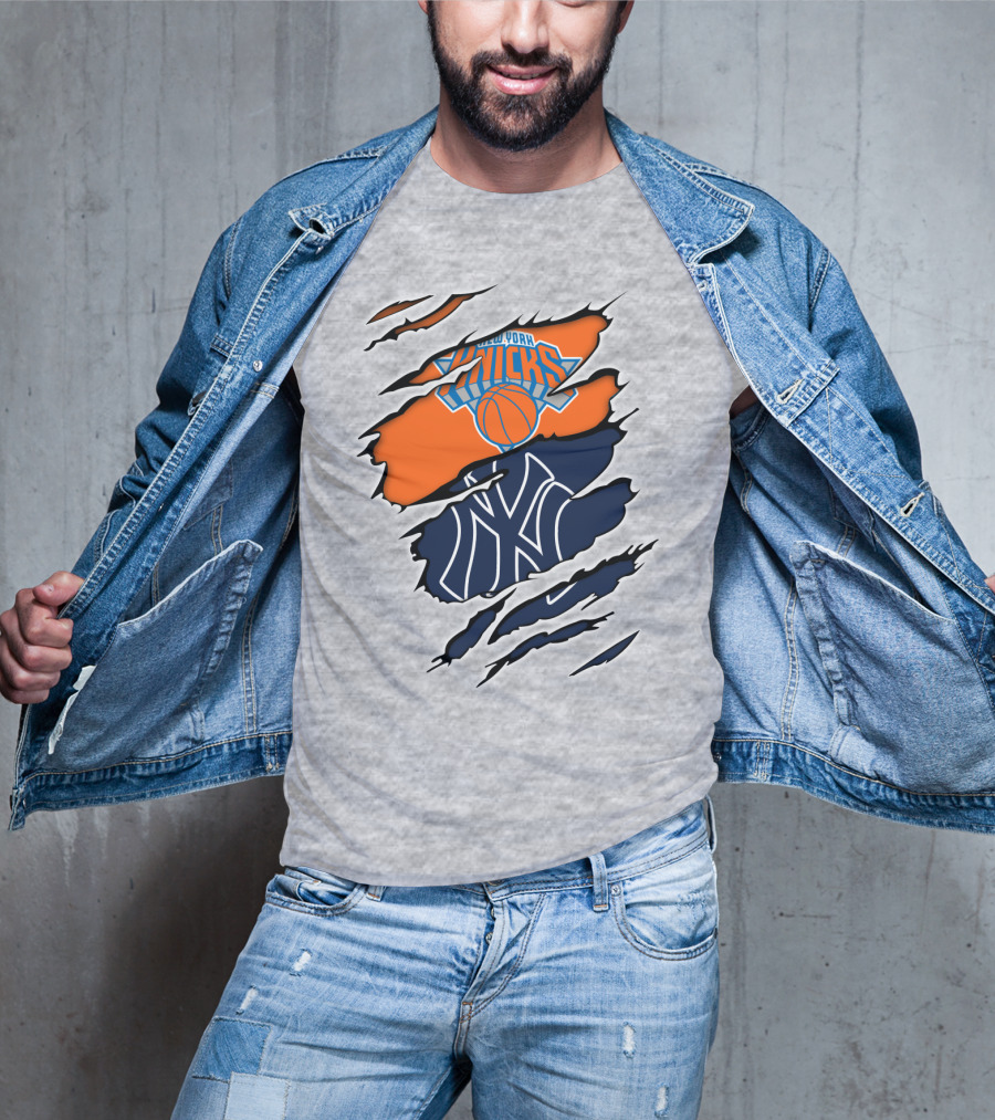 New York Knicks Yankees Torn Logo Fusion T-Shirt