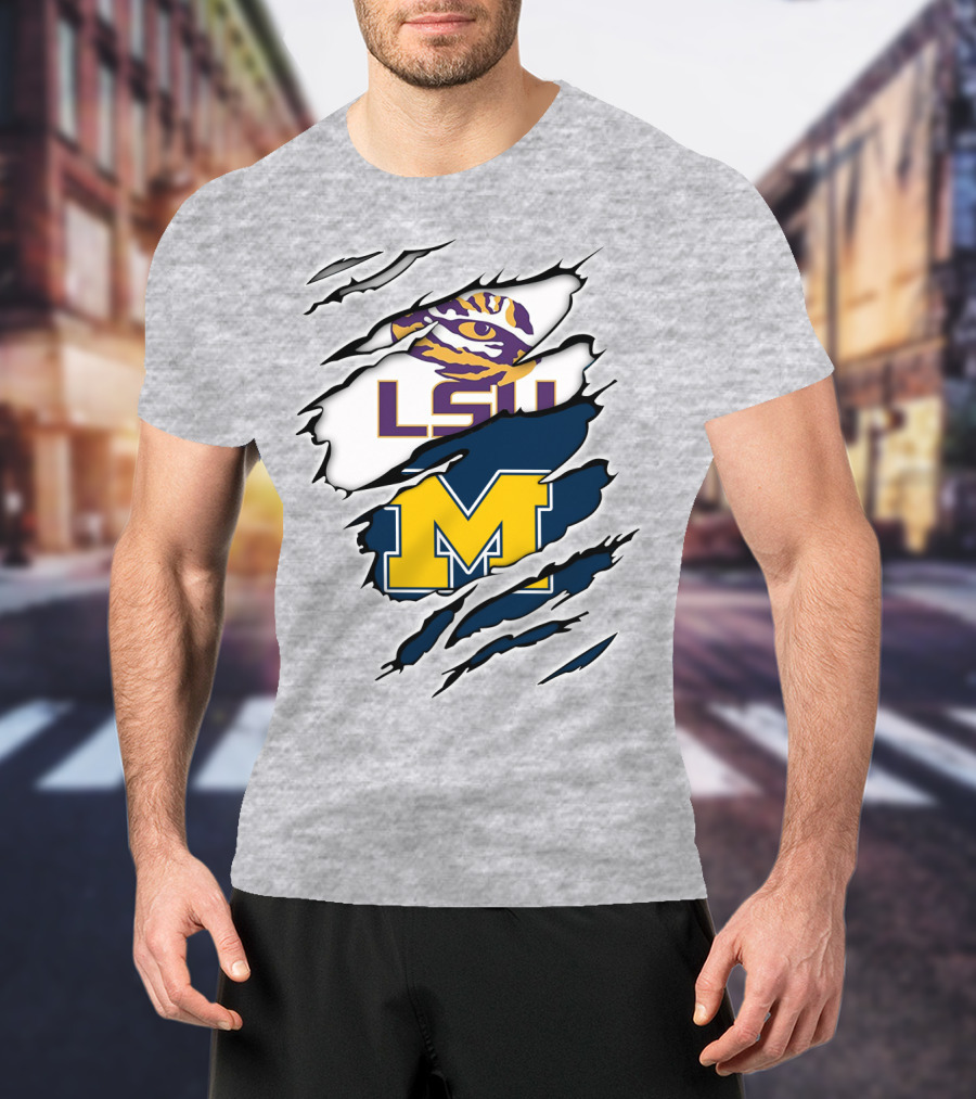 LSU Tigers Michigan Wolverines Claw Logo Mashup T-Shirt