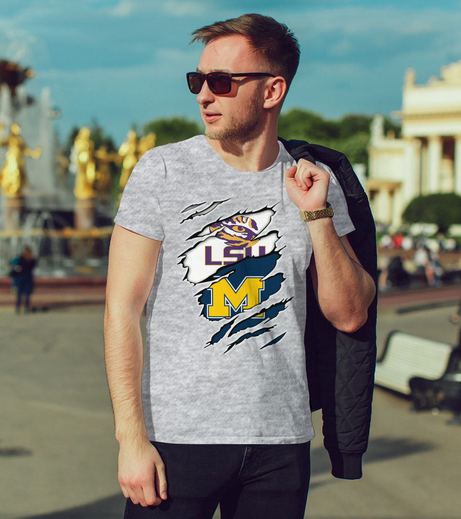 LSU Tigers Michigan Wolverines Claw Logo Mashup T-Shirt