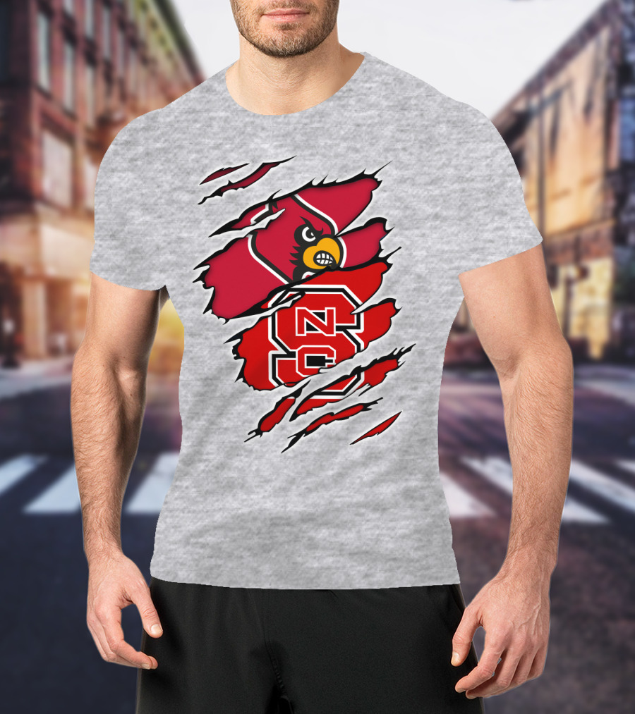 NC State Wolfpack Louisville Cardinals Torn T-Shirt