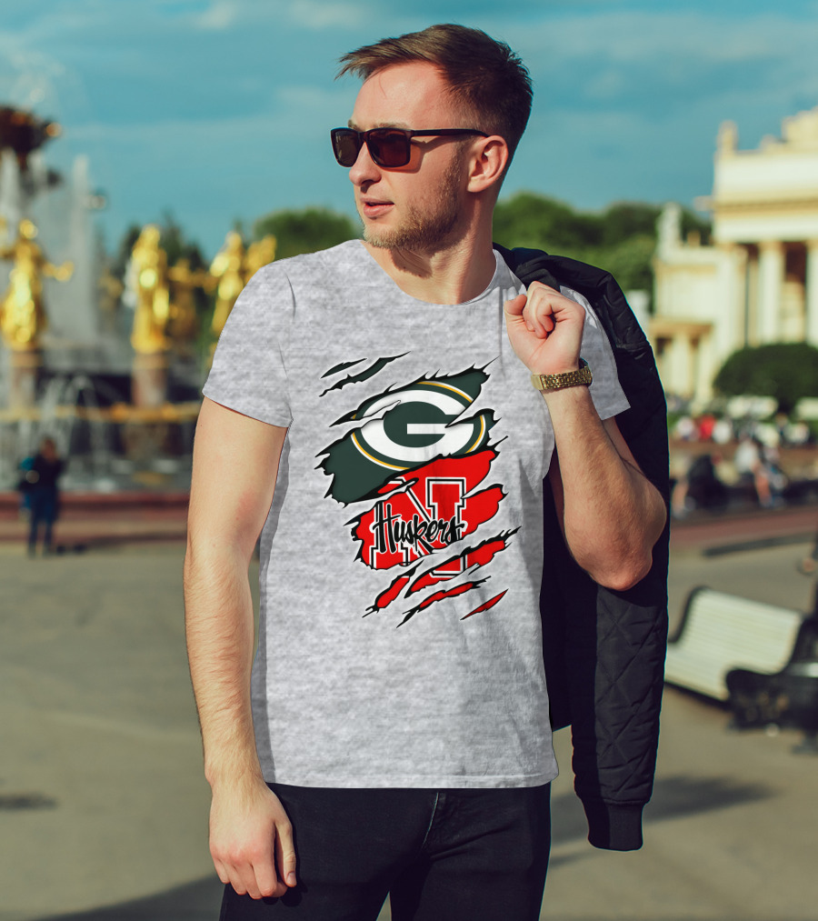 Packers Huskers G Green Bay Logo Nebraska N Huskers Combination T-Shirt