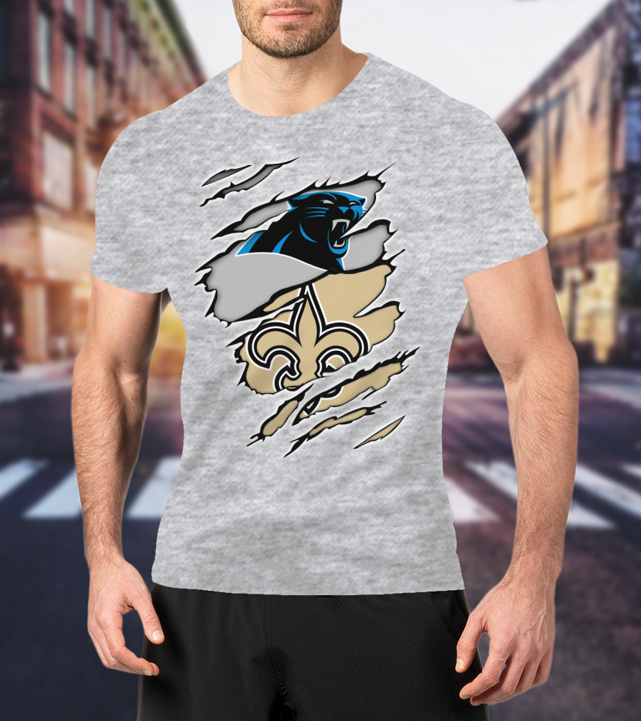 Panther Saint Split Ripped Design Fleur-de-Lis Panther Emblem Fusion T-Shirt