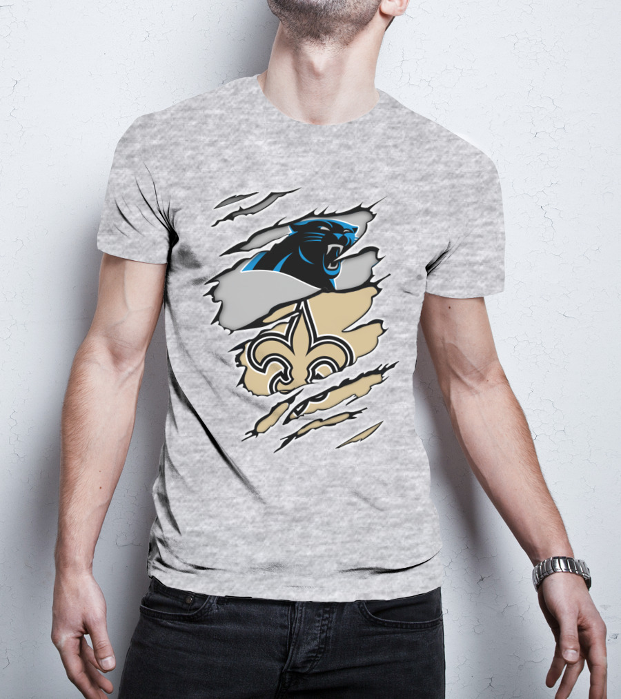 Panther Saint Split Ripped Design Fleur-de-Lis Panther Emblem Fusion T-Shirt