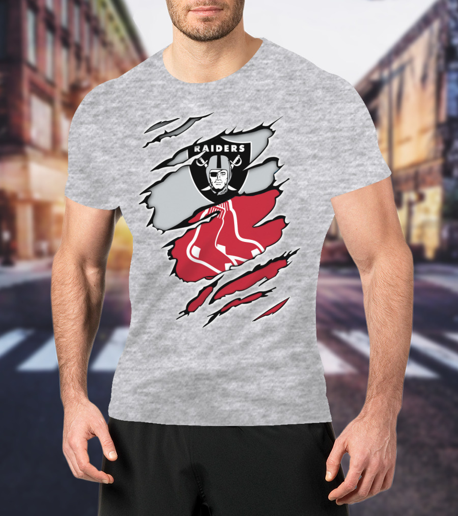 Raiders Red Sox Torn Fabric Mashup T-Shirt