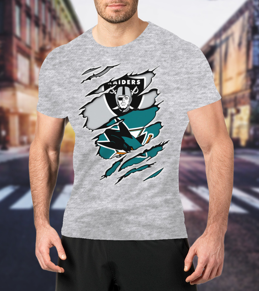 Raiders Sharks Logo Ripped T-Shirt