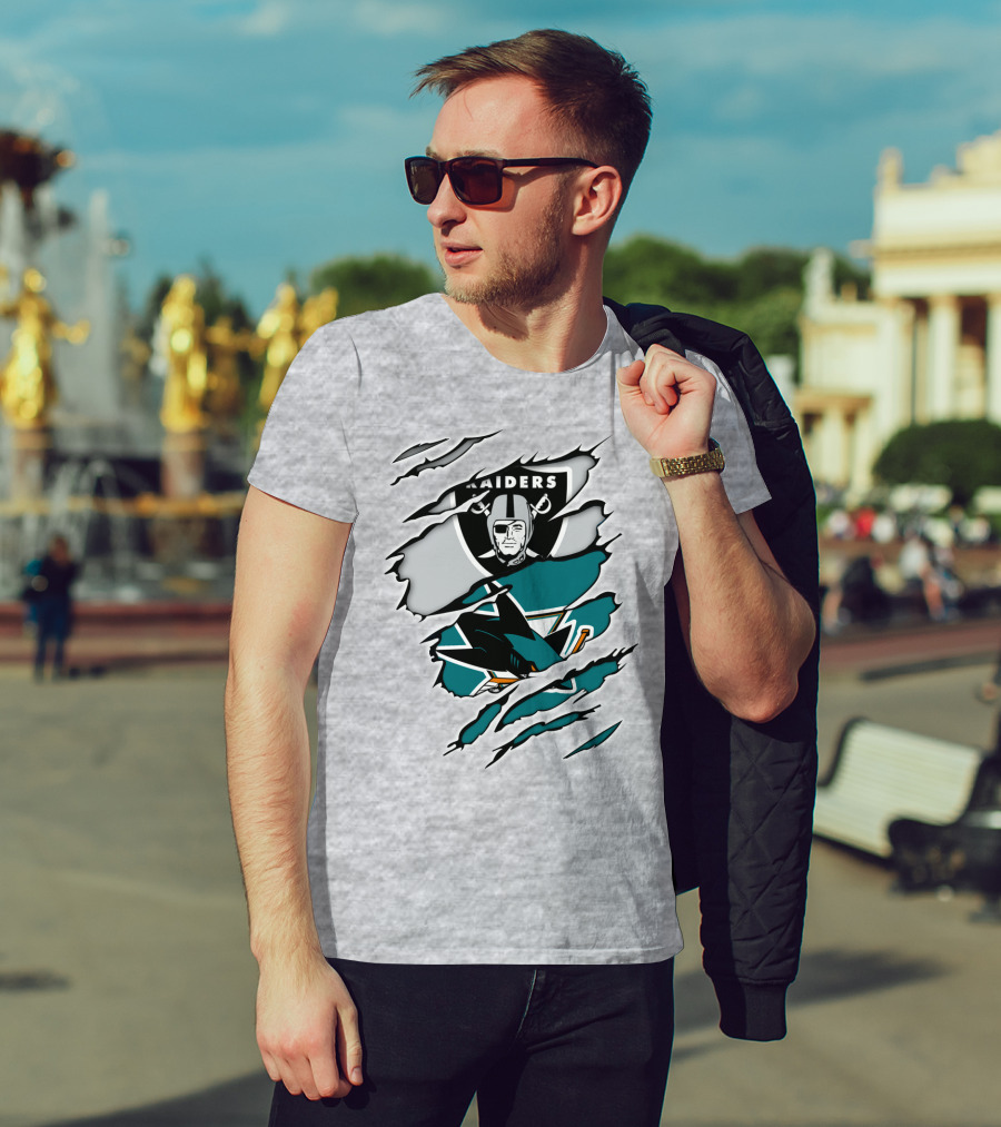 Raiders Sharks Logo Ripped T-Shirt