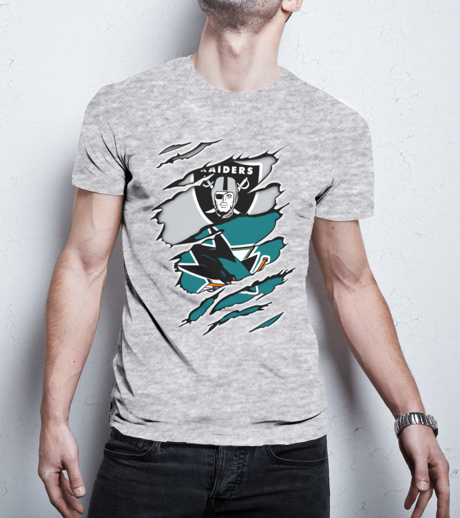 Raiders Sharks Logo Ripped T-Shirt