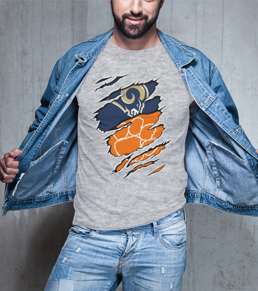 Clemson Tiger Paw With Rams Horns Logo Combo T-Shirt