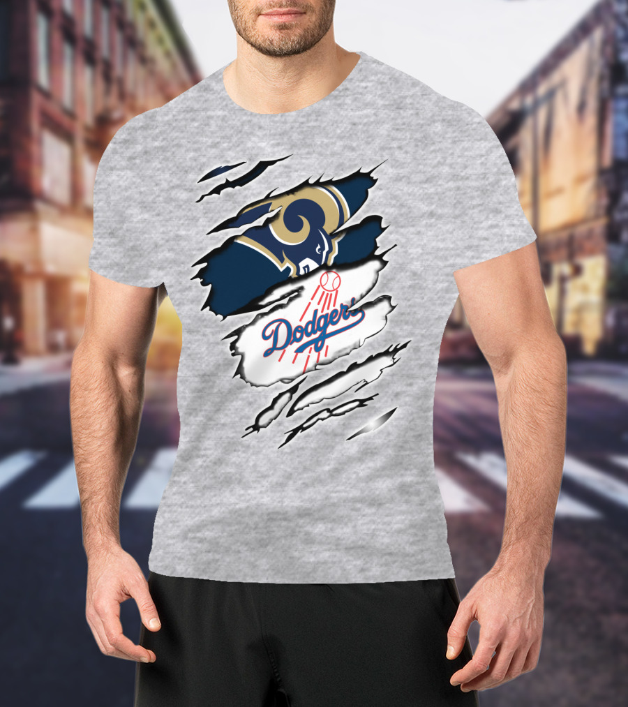 Dodger And Ram Logo Fusion Tearing Effect T-Shirt