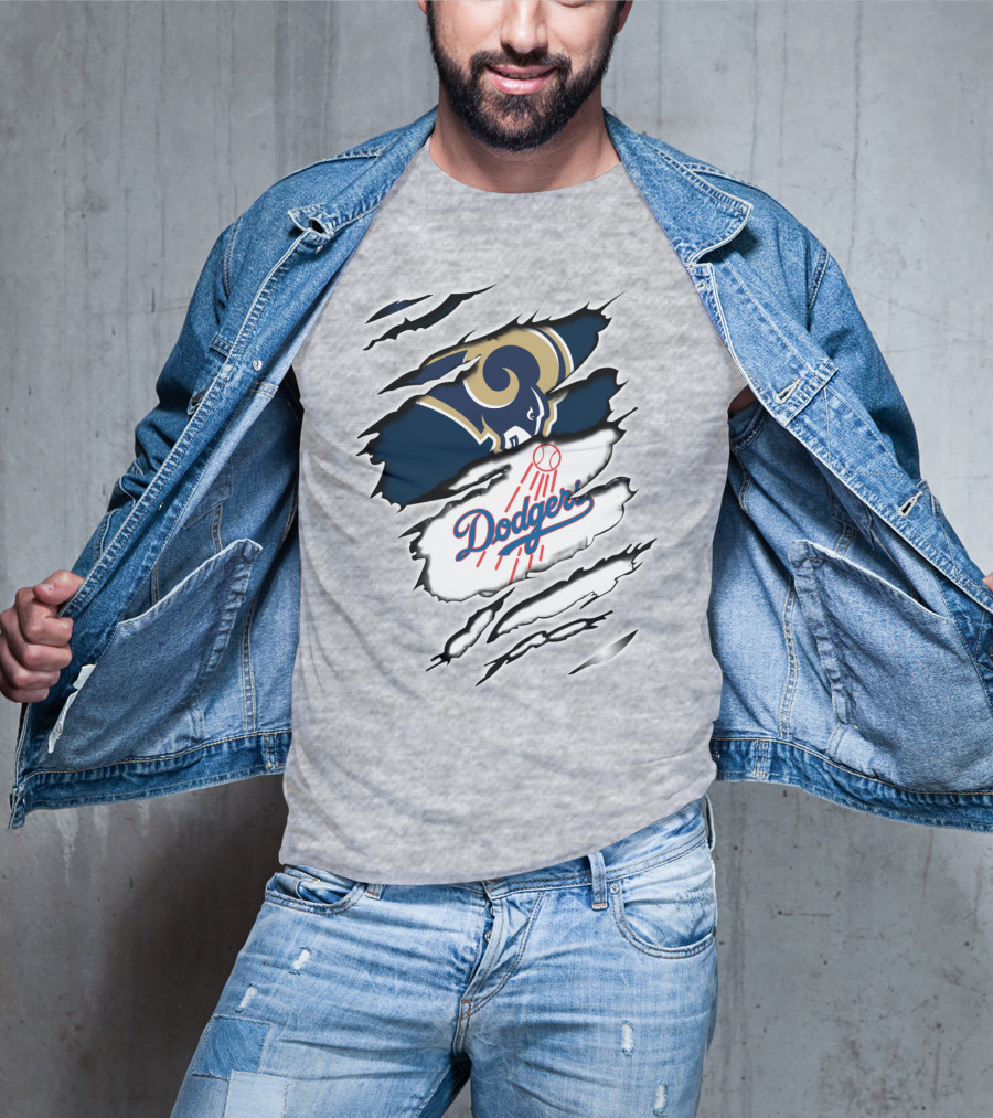 Dodger And Ram Logo Fusion Tearing Effect T-Shirt