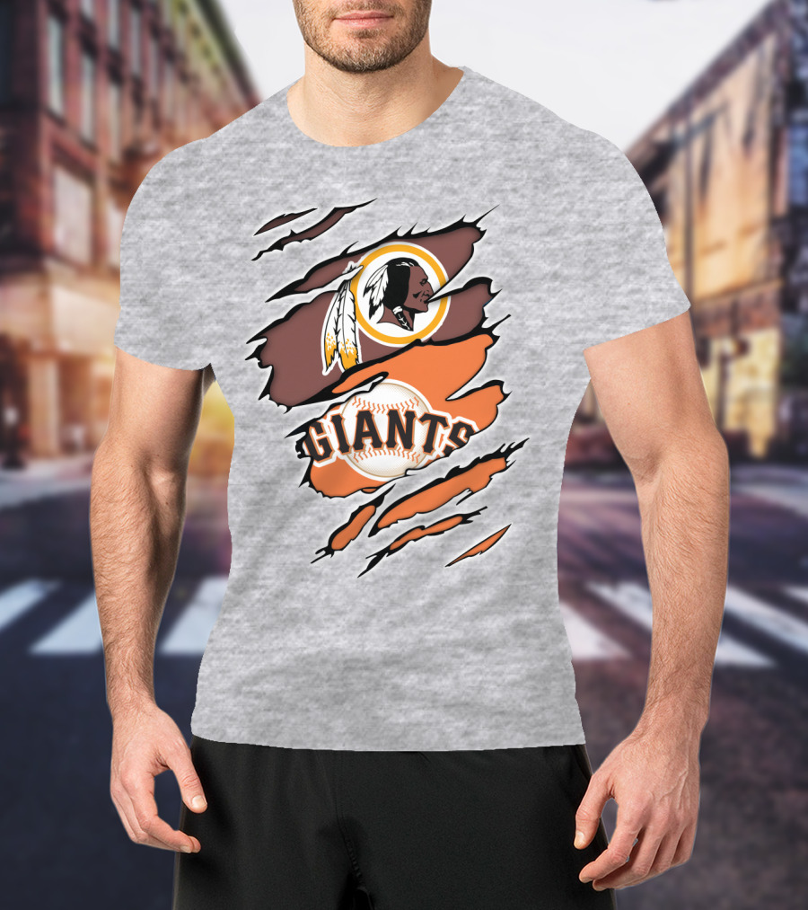 Redskins Giants Logo Mashup Baseball And Football Fan Clash T-Shirt