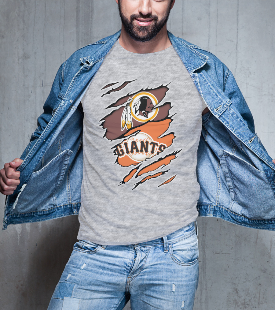 Redskins Giants Logo Mashup Baseball And Football Fan Clash T-Shirt