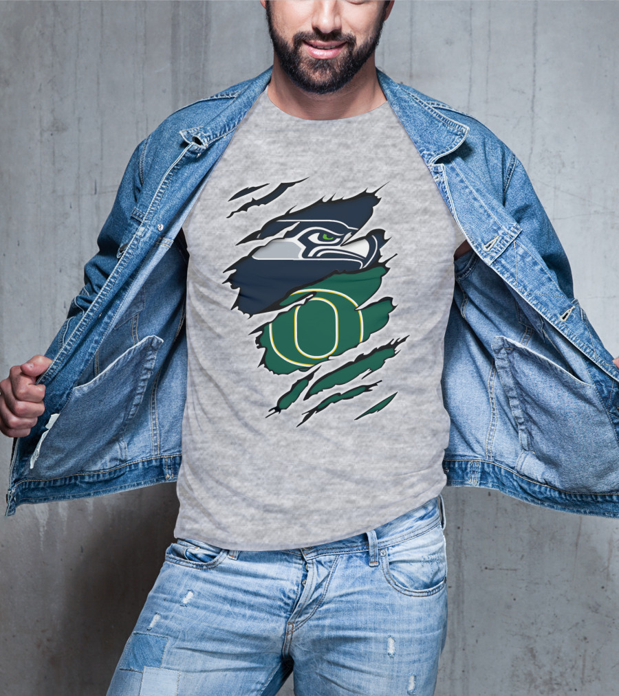Seahawks Ducks Logo Fusion Featuring Claw Marks T-Shirt