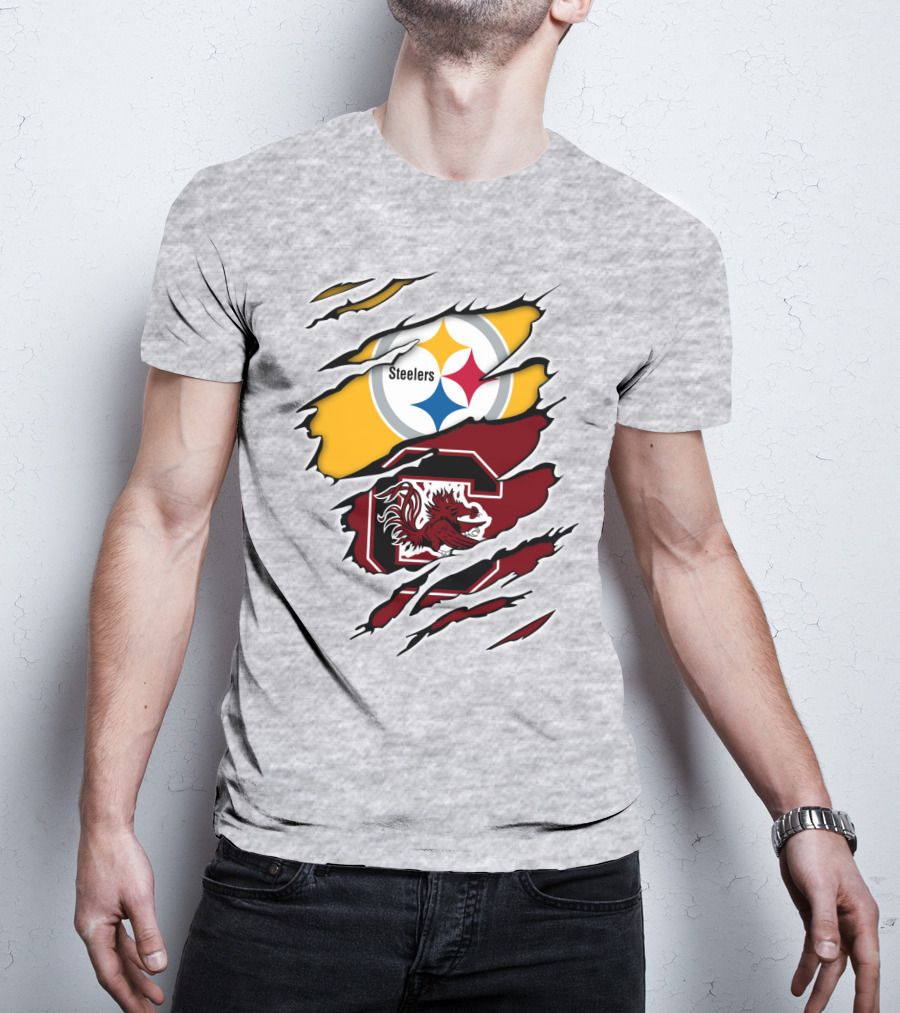 Steelers Gamecocks Logo Mashup With Scratch Marks T-Shirt