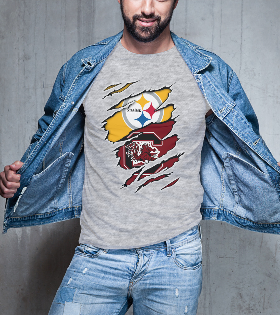 Steelers Gamecocks Logo Mashup With Scratch Marks T-Shirt
