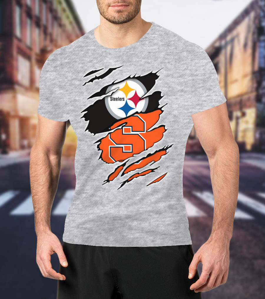 Steelers Syracuse Dual Logo Torn Effect T-Shirt
