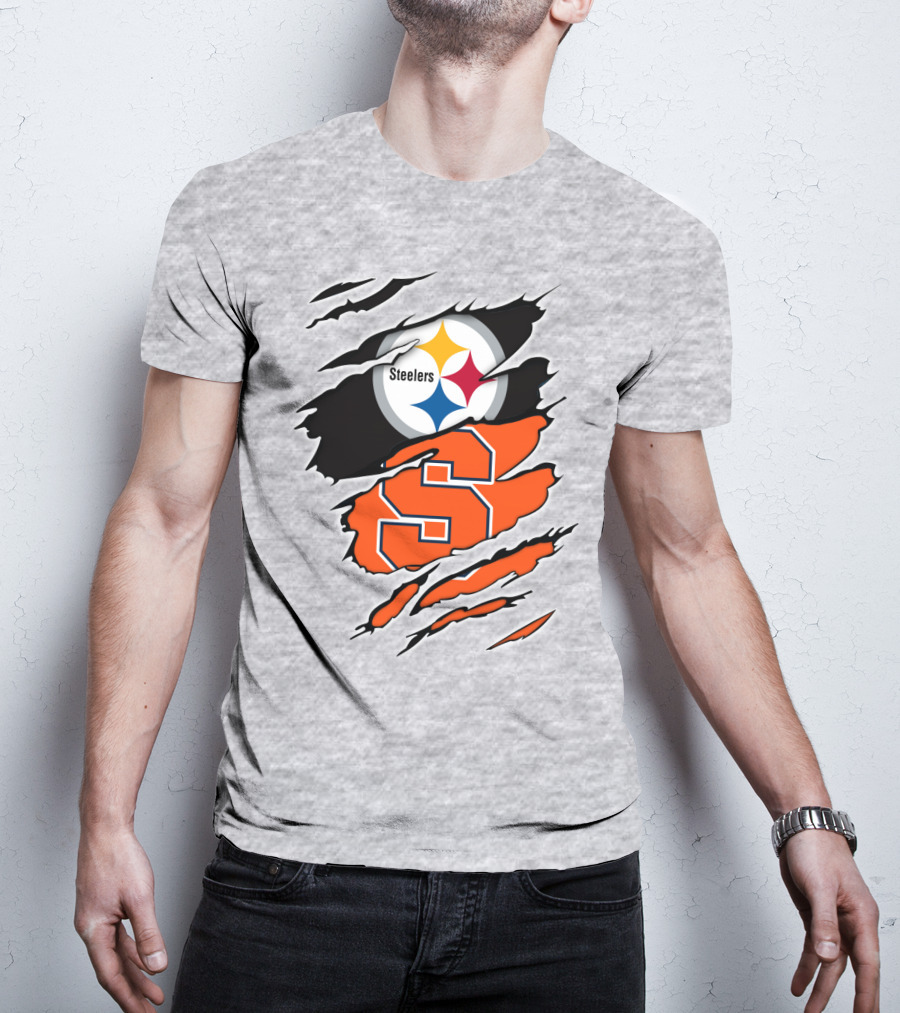 Steelers Syracuse Dual Logo Torn Effect T-Shirt