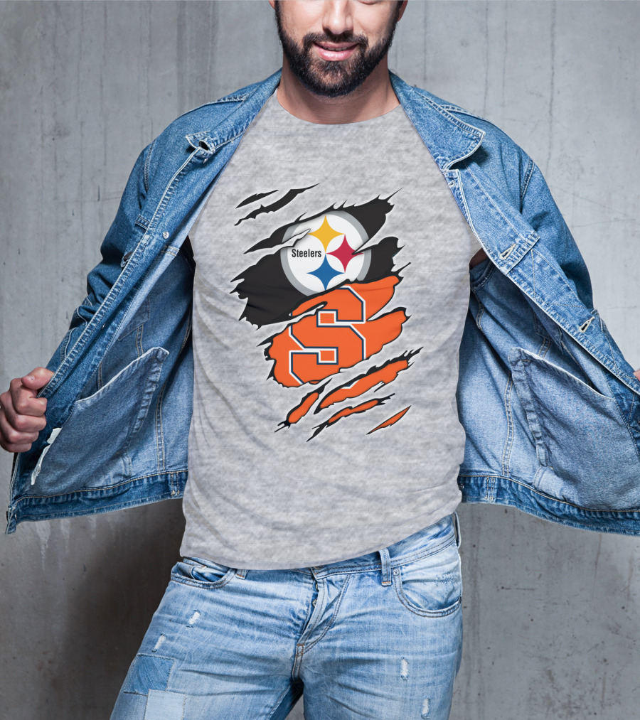 Steelers Syracuse Dual Logo Torn Effect T-Shirt