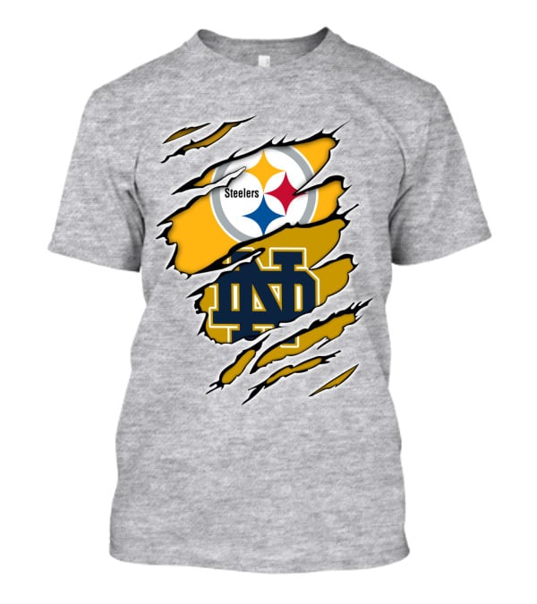 Steelers Notre Dame Logo Ripped T-Shirt