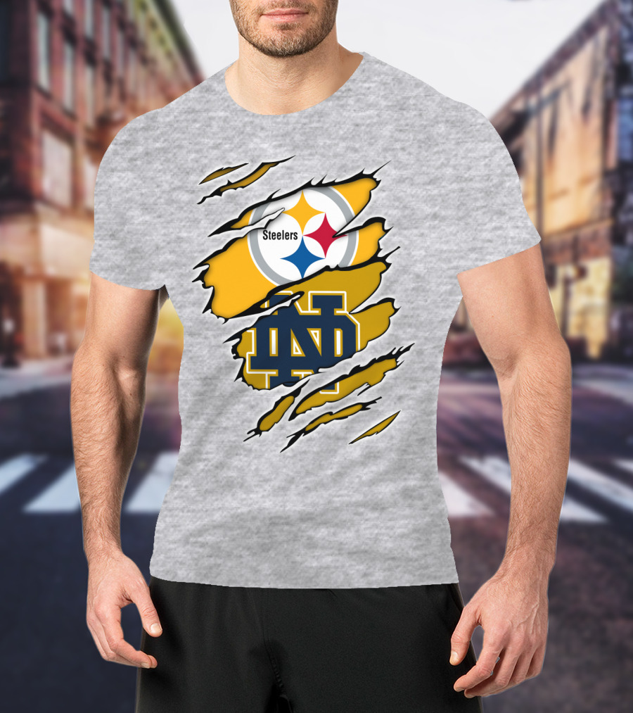 Steelers Notre Dame Logo Ripped T-Shirt