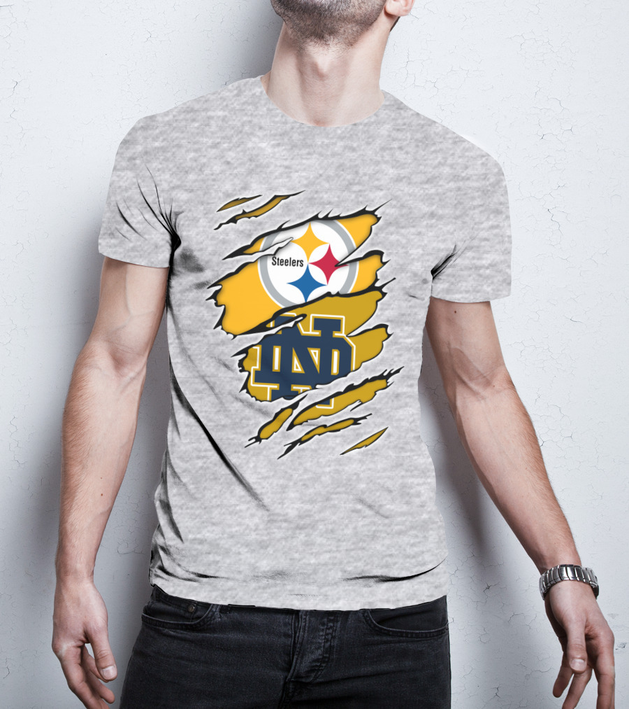 Steelers Notre Dame Logo Ripped T-Shirt