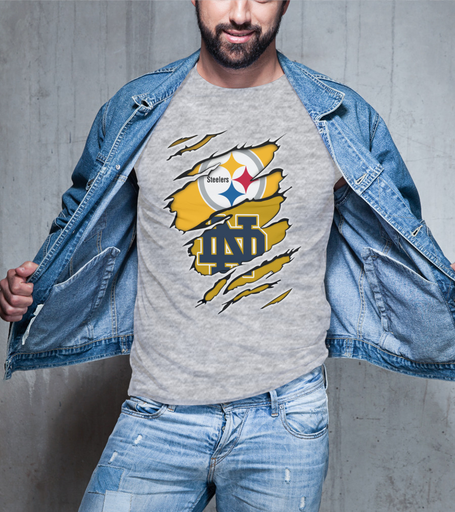 Steelers Notre Dame Logo Ripped T-Shirt