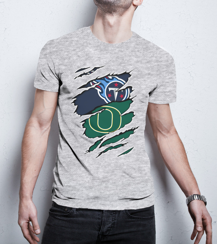 Tennessee Titans And Oregon Ducks Ripped Logo Claw Marks T-Shirt
