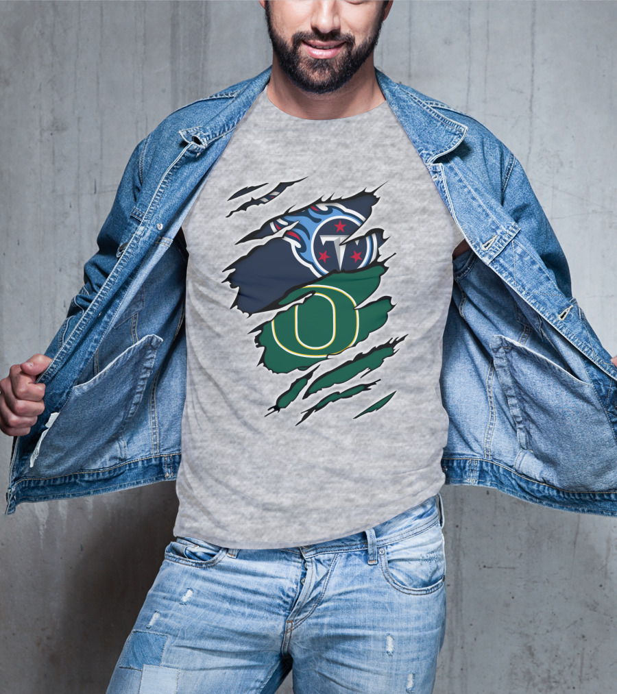Tennessee Titans And Oregon Ducks Ripped Logo Claw Marks T-Shirt