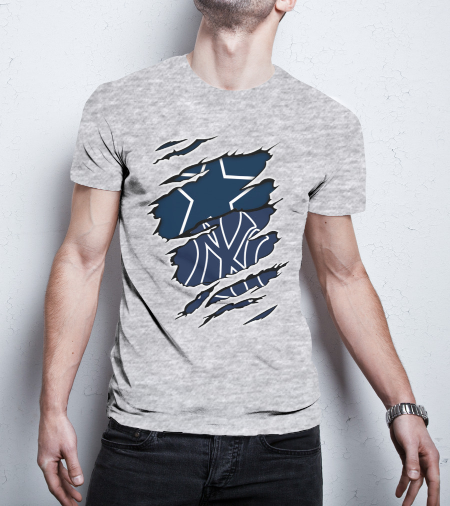 Cowboys Yankees Logos Torn T-Shirt