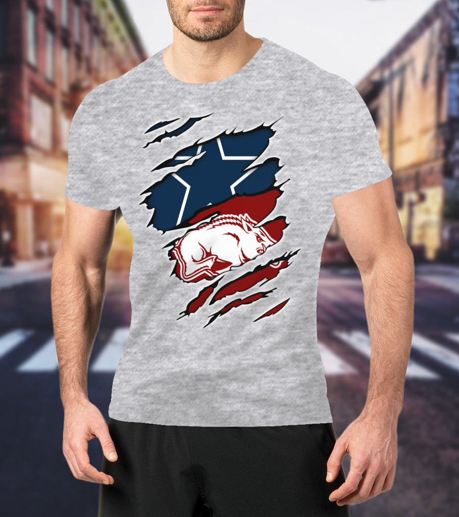 Cowboys Razorbacks Logo Fusion With Star And Hog T-Shirt