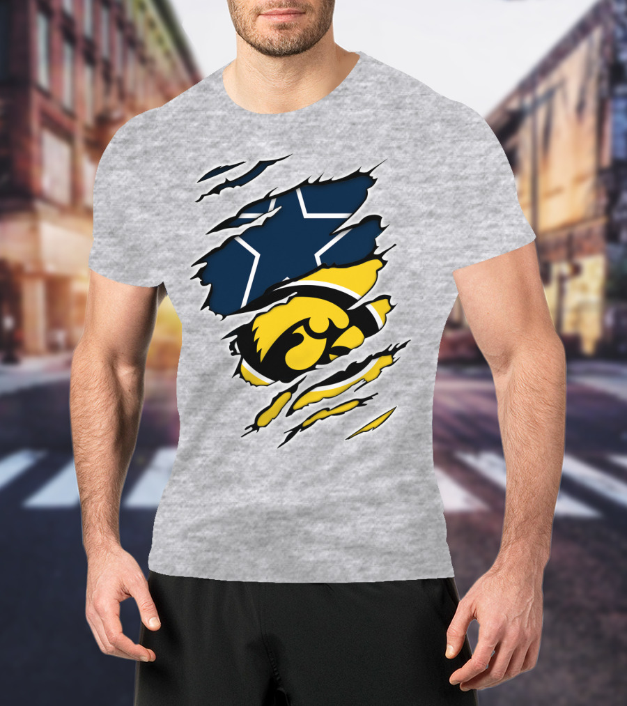 Cowboys Hawkeyes Cowboys Star And Tigerhawk Tear Combo T-Shirt