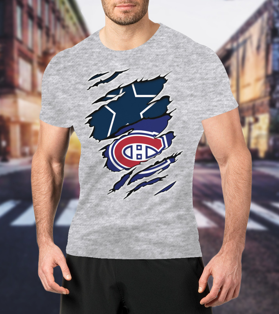 Cowboys Canadiens Logos Ripped T-Shirt