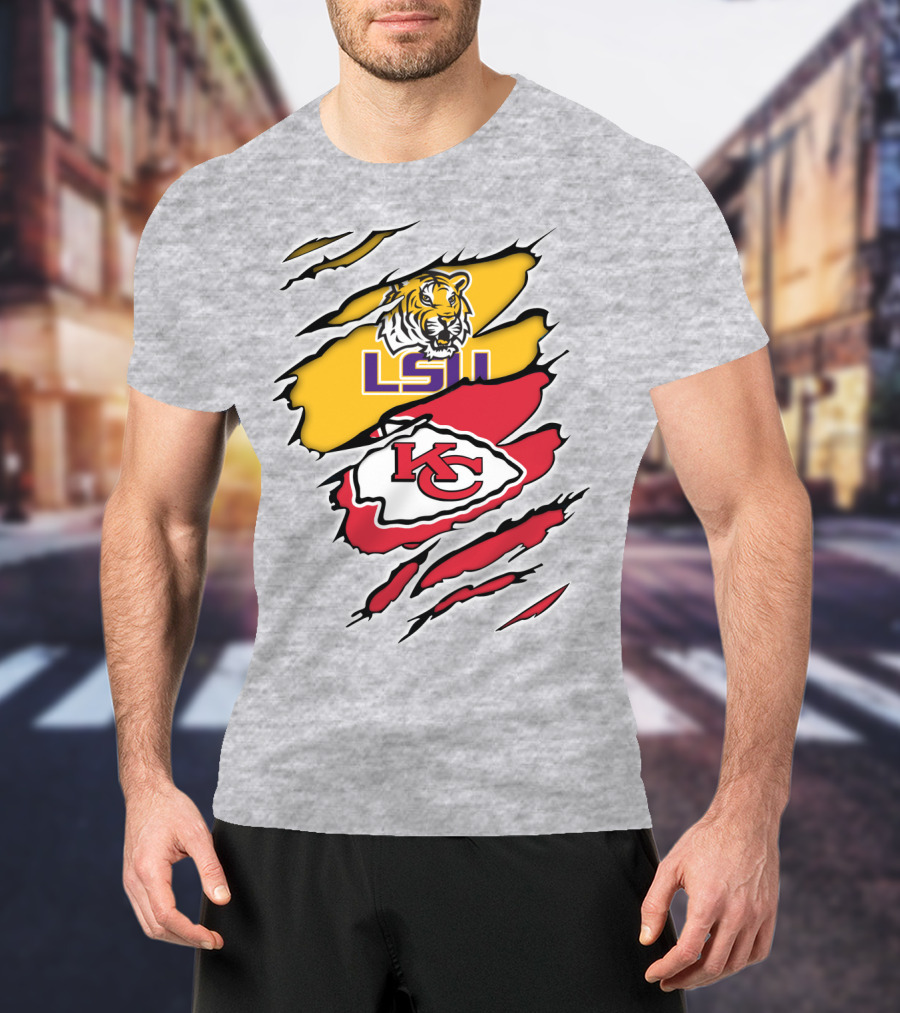 LSU Tigers Kansas City Chiefs Claw Marks Logo Blend T-Shirt
