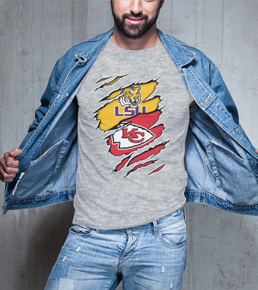 LSU Tigers Kansas City Chiefs Claw Marks Logo Blend T-Shirt